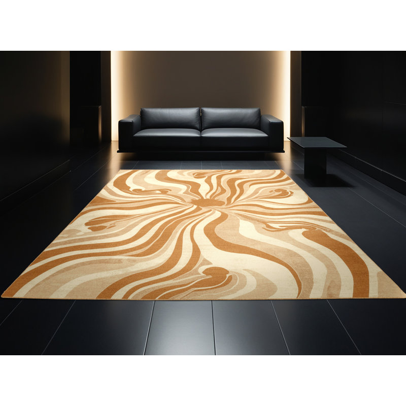 Tapis abstrait éclectique Pittman Hydra lavable à la machine - Brun clair, 2 x 3