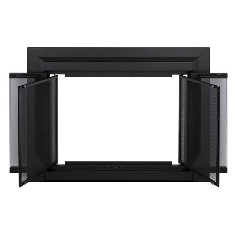 Portes pliantes en acier Abbygayle, H 28 po x l 37,5 po x P 1,85 po, Écran en verre noir
