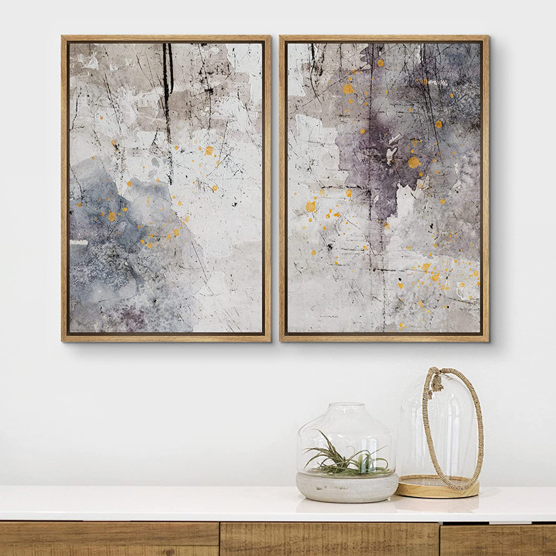 Grunge Abstract Paint Stroke Effect " Grunge Gray Brown Graffiti Strokes " 2 - Pieces, 24" H x 36" W x 2" D