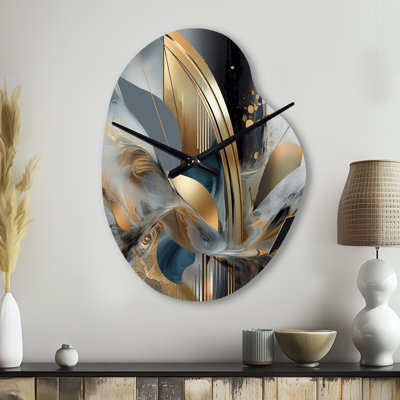 Soft Colors Marble Abstract II - Asymmetrical Marble Metal Wall Clock, Gold Wall Clock Print