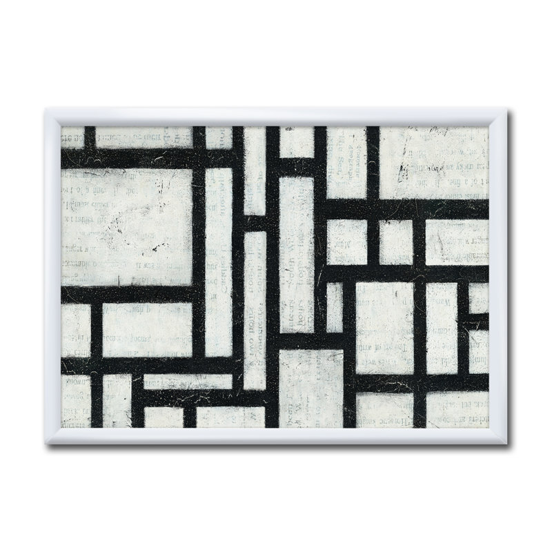 «Black and White Labyrinth Geometric», reproduction sur toile encadrée, Cadre blanc, H 30 po x l 40 po x P 1,5 po