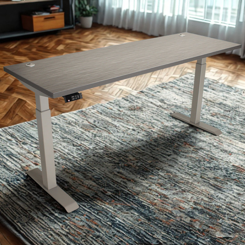 Skyscraper Electric Height Adjustable Standing Desk, Dual Motor and Digital Control with Memory, 72x24, Charcoal Strand Top with Brushed Silver Frame