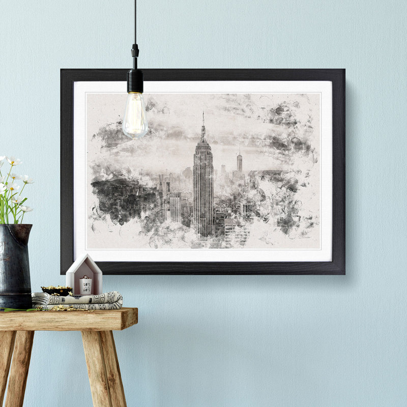 New York Skyline - Picture Frame Graphic Art Print, 62cm H x 87cm W x 2cm D, Black Framed