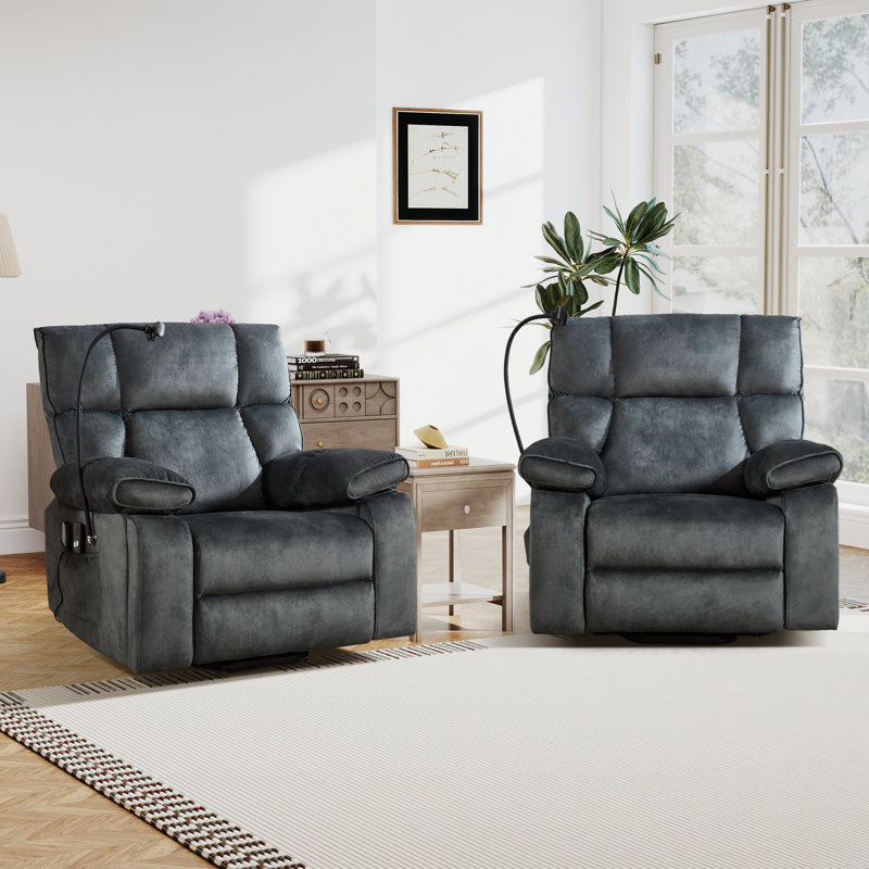 38.98" Wide Power Lift Massage Recliner With Heat, Cup Holders & Phone Stand(Set Of 2), Charcoal Gray