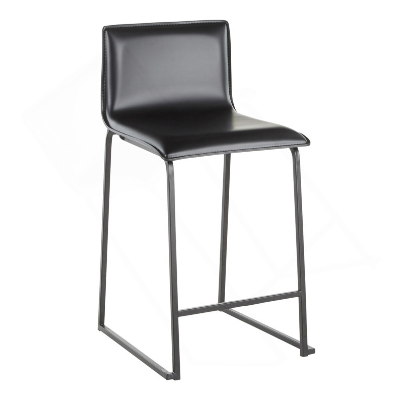 Mara 26" Contemporary Counter Stool In Black Metal And Black Faux Leather By Lumisource - Set Of 2, Black, Black