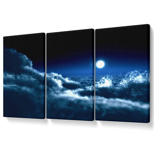 Ebern Designs Moon Over Clouds - 3 Piece Wrapped Canvas Graphic Art ...