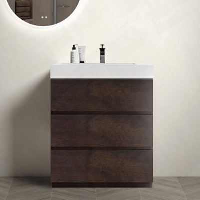 Meuble-lavabo autoportant avec lavabo intégré, pré-assemblé et sans poignée