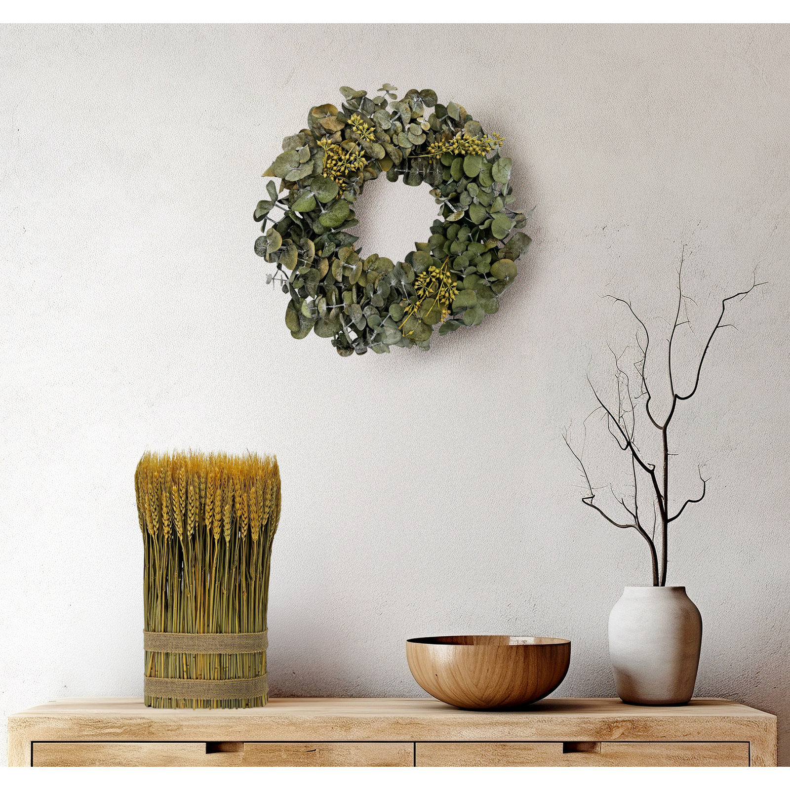 Handcrafted Eucalyptus Wreath, 3" W x 12" H x 12" D