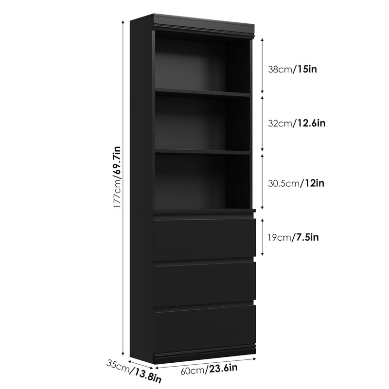 Bibliothèque avec tiroirs, grandes bibliothèques en bois pour le salon, le bureau, la cuisine, le bureau personnel