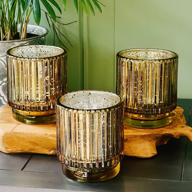 3'' H Glass Tabletop Votive Holder, Gold