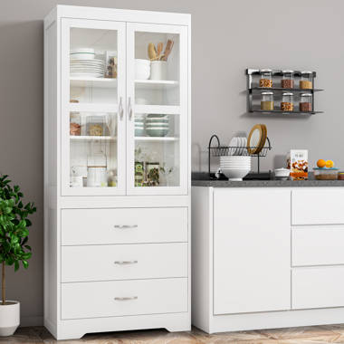 Lark Manor White Food Storage Kitchen Pantry with Glass Doors & Reviews