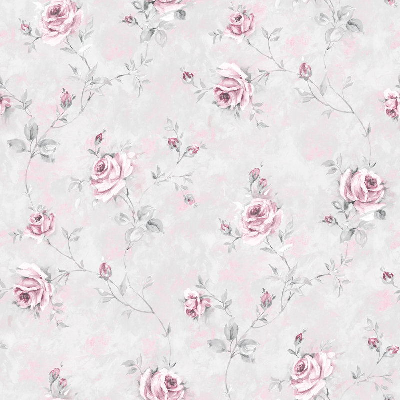 Makaila 10m x 53cm Matte Wallpaper Roll, Grey/Pink