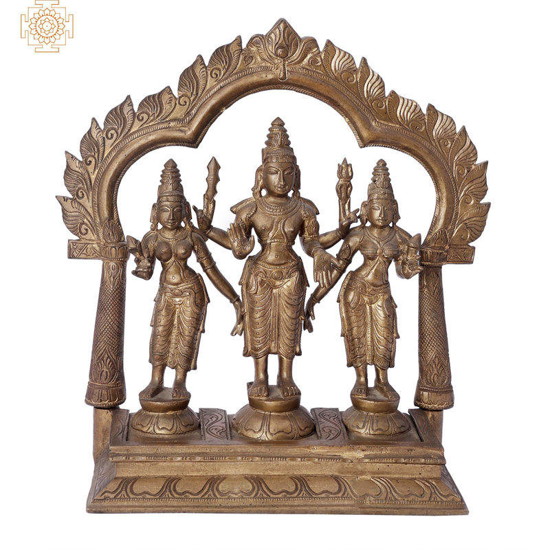Ensemble de statues en bronze 12 "Karttikeya (Murugan) avec Devasena et Valli - Idoles de Panchaloha faites à la main | Madhuchista Vidhana (Cire perdue) de Swamimalai