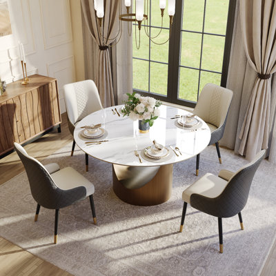Ensemble de table de salle à manger 5 pièces pour 4 personnes, ensemble de table de salle à manger en pierre frittée brillant