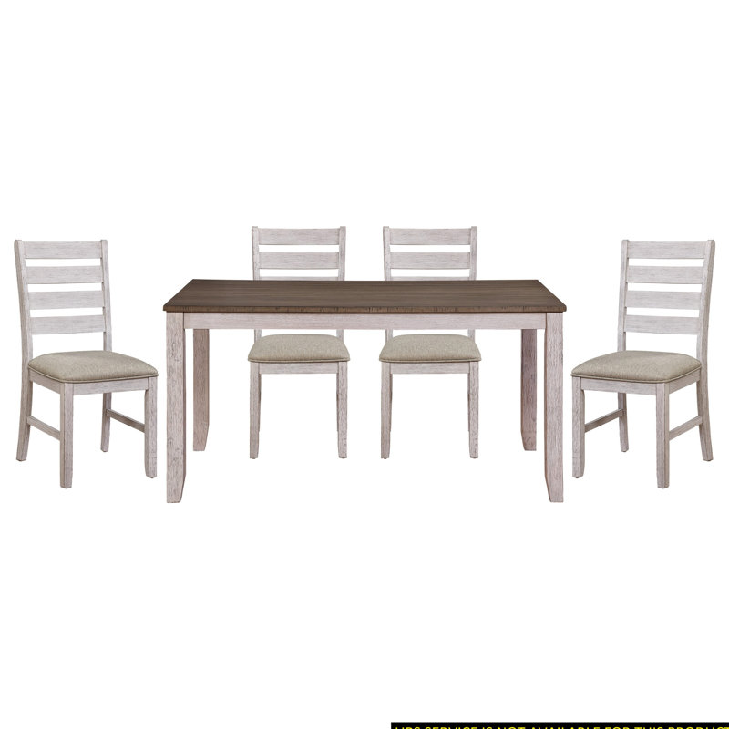 Assortiment de salle à manger 5 pièces - Table rectangulaire en bois et 4 chaises en tissu d'ameublement gris / blanc / brun