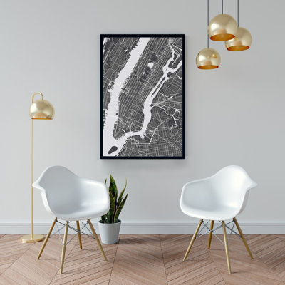 New York City Plan Blue Canvas | Gray Framed Home Decor
