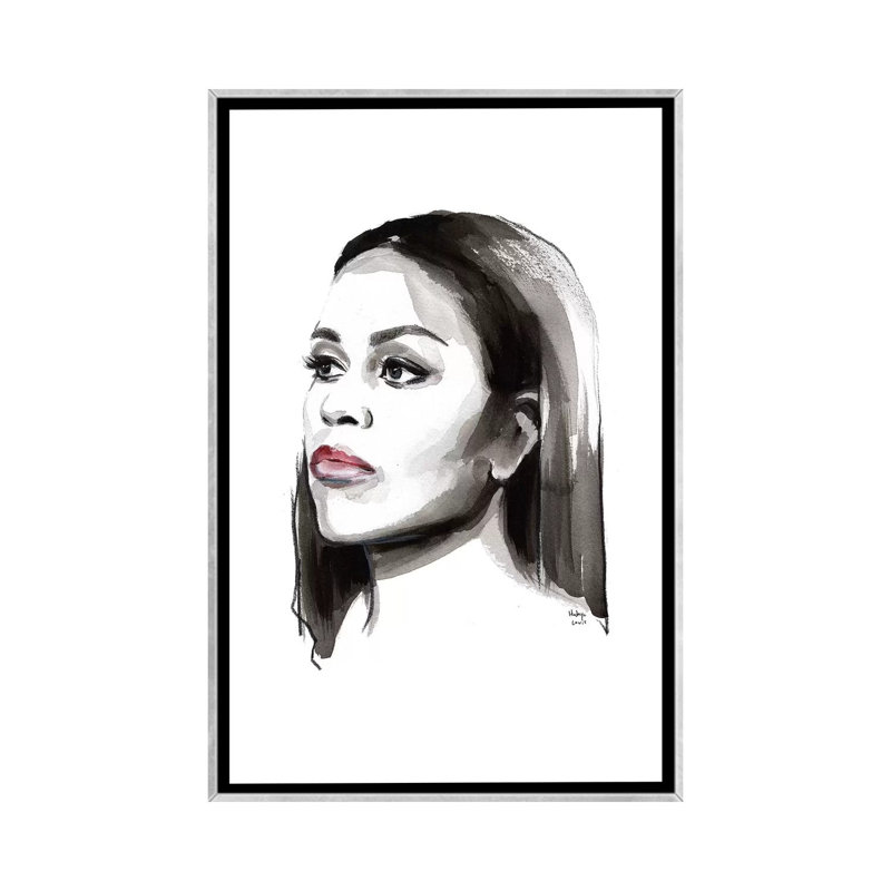« Michelle Obama » par Hodaya Louis-impression, Pas de tapis, H 26 po x l 18 po x 1,5 po, Toile avec cadre argenté