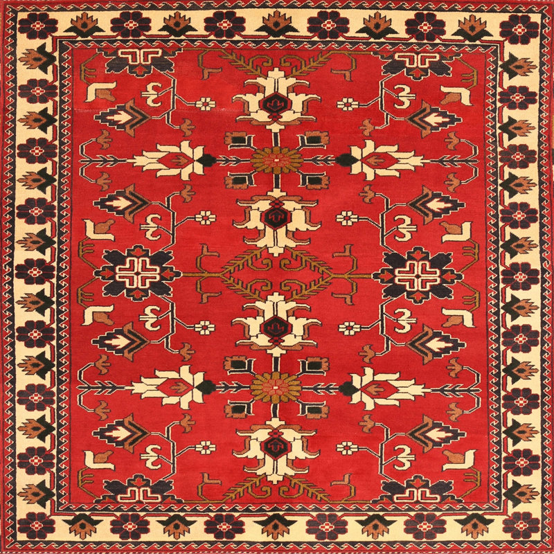 Tapis traditionnel rouge / beige Brickner, Rond 7 pi