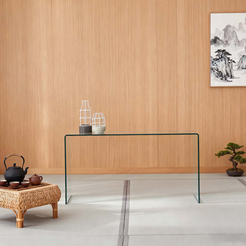 Table basse en verre trempé trempé de 12 mm, Non, H 29,5 po x L 13,7 po x l 43,3 po, Transparent