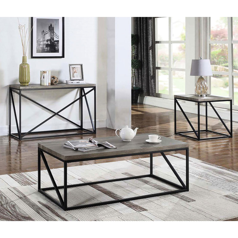 Table carrée moderne grise, base en métal, plateau, pour espace de vie principal, cadre de bout élégant et cadre foncé de 23,15 po x 24 po, 23,15 po