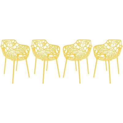 Home Imports Emporium 4 Piece Side Chair Set for Dining Room or Patio Flower Pattern Aluminum Frame Modern Outdoor Decor in Vibrant Yellow Finish
