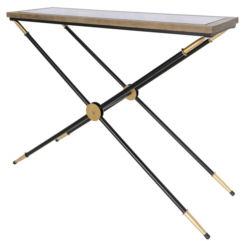 Joffe 82cm Cross Legs Console Table for Living Room, Entrance Hallway Table With Glass Top