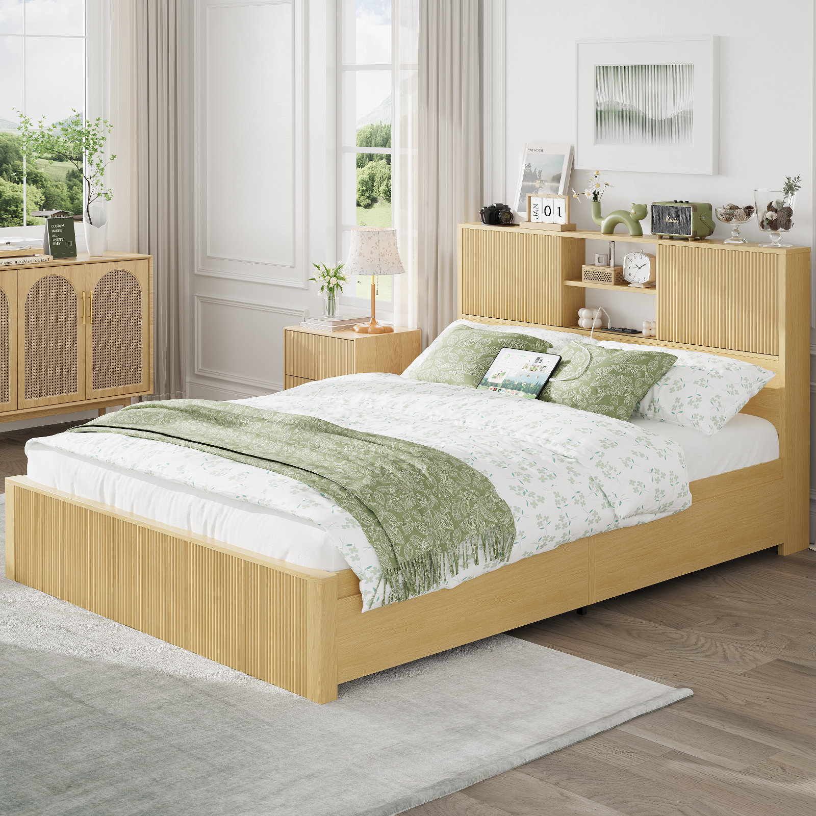 Latitude Run® Bookcase Storage Bed With Built-In Charging Station ...