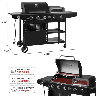Barbecue au gaz et four à pizza Royal Gourmet Premium, avec brûleur latéral, argent et noir
