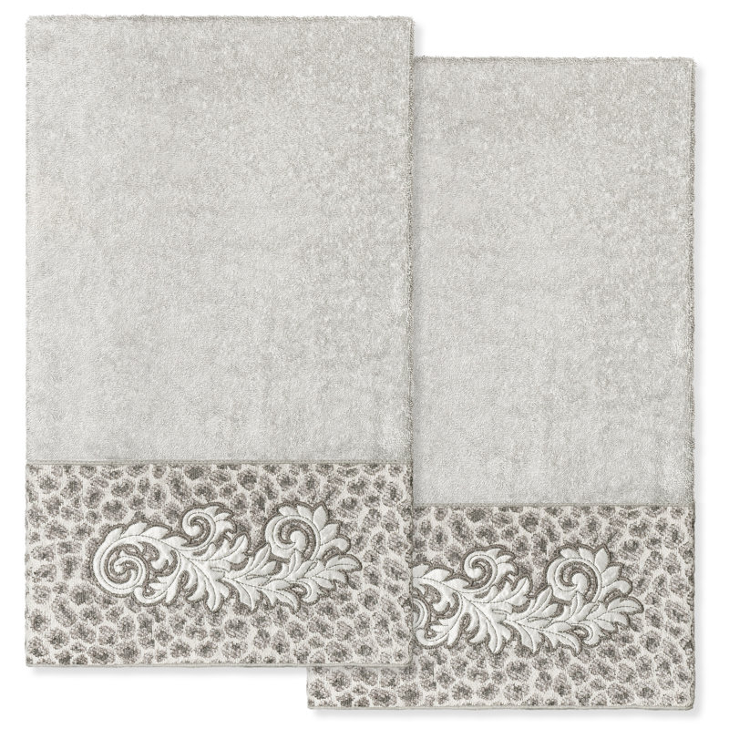  Ensemble de 2 serviettes de bain en coton turc, Gris clair