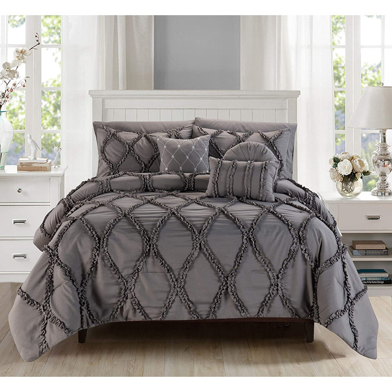 Mocassi 10pc Infinity Geometric Shapes Comforter, Gray