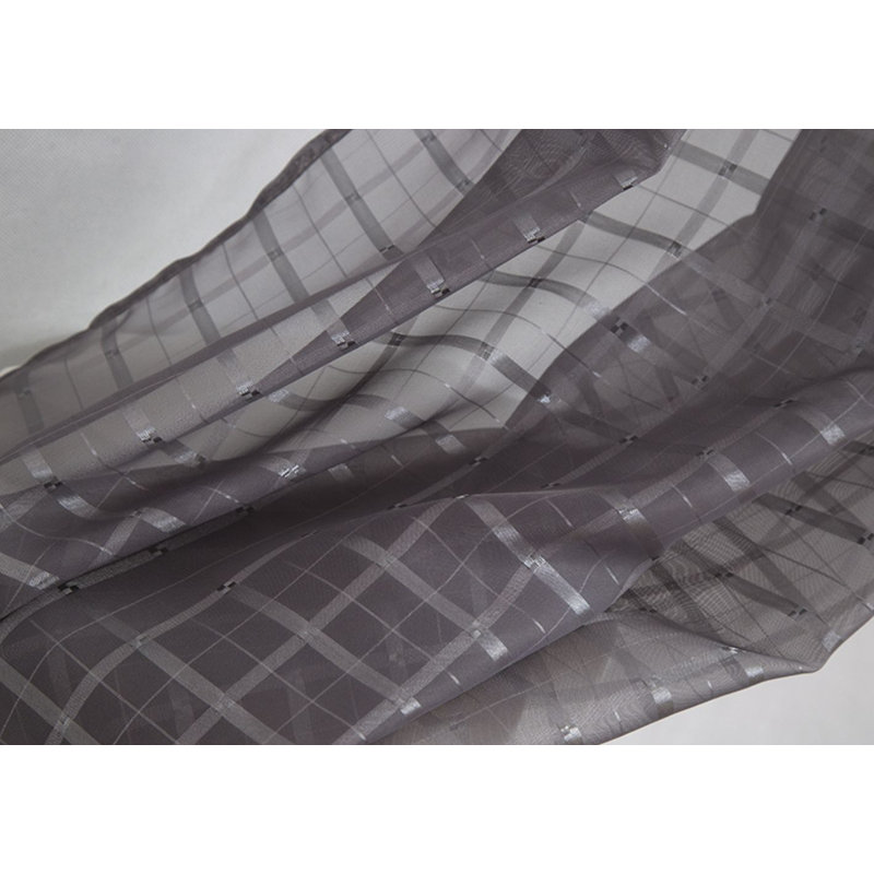 Jardine Plaid Stripe Sheer Window Curtain Panel, Charcoal