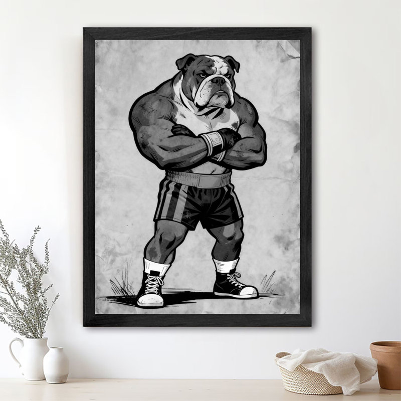 Art encadré noir Bulldog rétro encadré noir, H 17 po x l 13 po