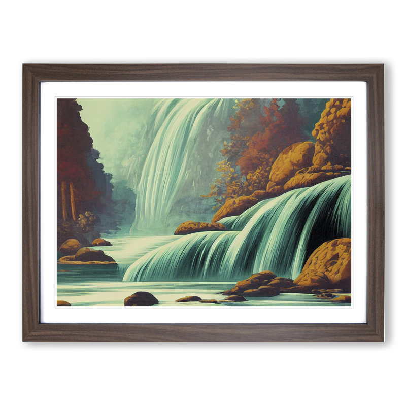 Animated Waterfall - Single Picture Frame Print, Walnut Framed, 25cm H x 34cm W x 2cm D