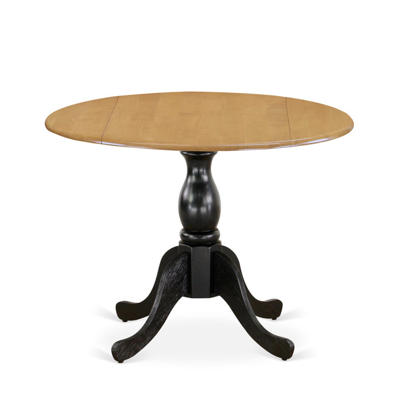 Dining Room Table with Drop Leaves - Oak Table Top and Black Pedestal Leg Finish, Black, Oak