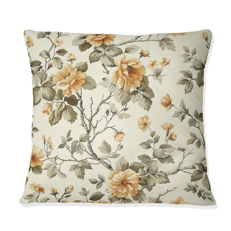 Coussin lombaire Beige Yellow Country, H 16 po x l 16 po, Carrée