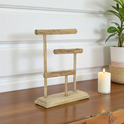 Porte-bijoux décoratif à trois niveaux en bois flotté brun de 14 pouces