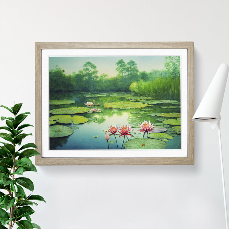 Lily Pond Watercolour Vol.1 - Single Picture Frame Print, 34cm H x 46cm W, Grey