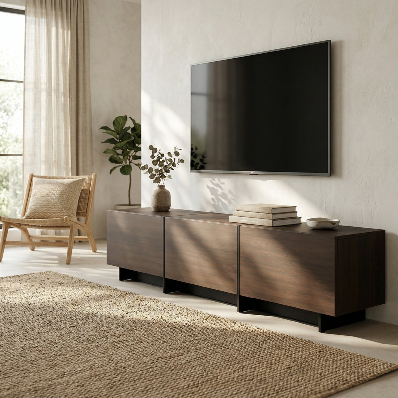 71.7" Minimalist TV Stand With Hidden Storage And Sturdy Metal Hinges, Dark Walnut