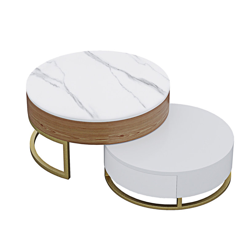 Table basse ronde à plateau relevable en bois, Blanc