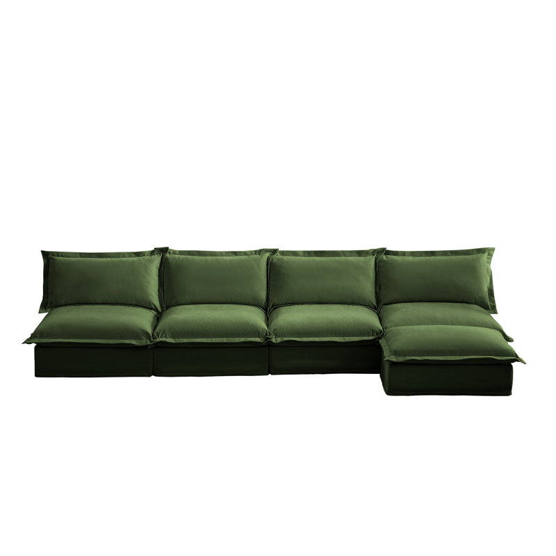 Modular Sofa With Ottoman for Shetucket Sectional Living Room Set Collection, Blue Chenille, 34.6" H x 146.4" W x 55" D