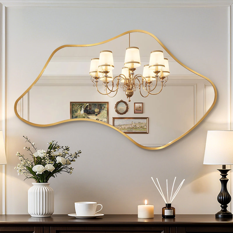 Irregular Metal Wall Mirror Asymmetrical
 Accent Mirror for Bathroom, 40" x 24", Gold