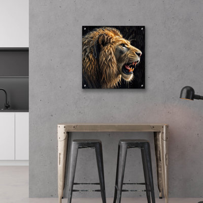 «Lion Portrait - Roar Of The Storm» par Rey Klimt, art mural en verre acrylique