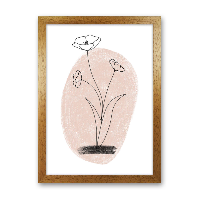 Dalia Chalk Pink Circle Flower by Pixy Paper - Print, 42cm H x 29.7cm W x 3cm D, Oak Framed