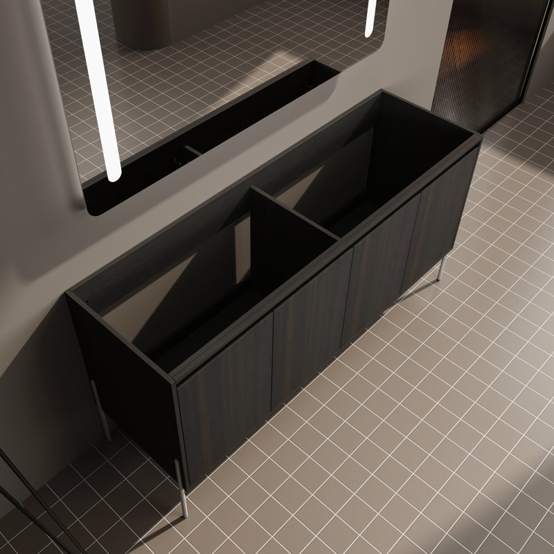 Armoire de salle de bain autoportante de 60 po en chêne foncé - offre un meuble-lavabo moderne avec rangement spacieux et facile à assembler