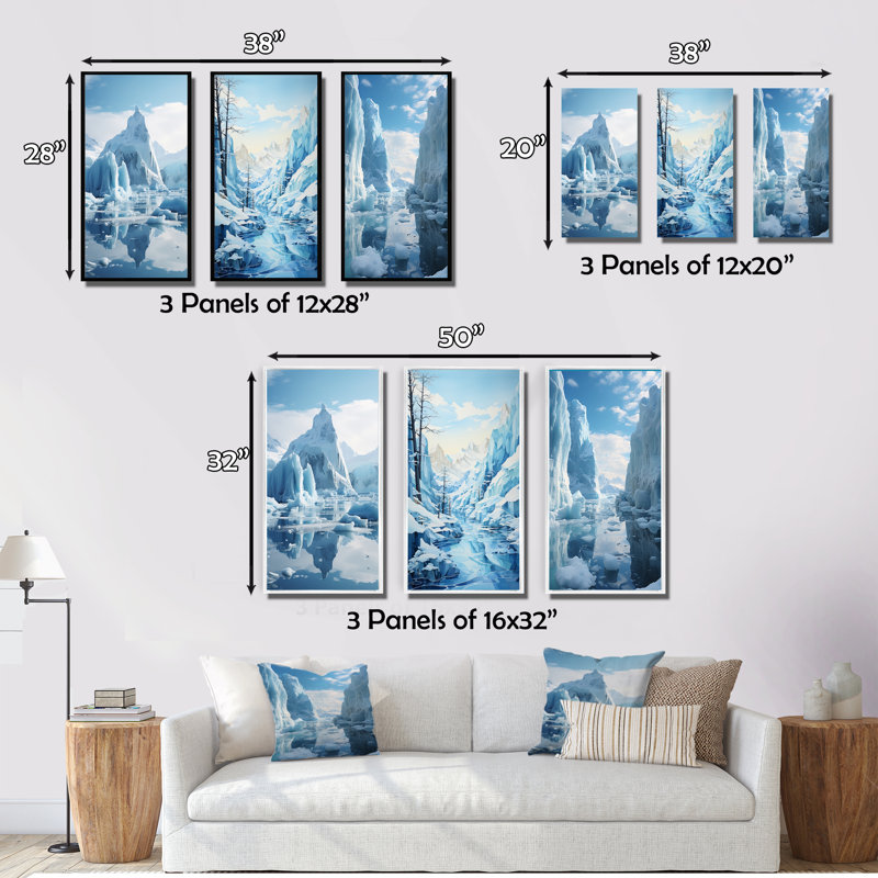 «Glacier Majestic Ice», 3 pièces sur toile, Toile tendue, H 32 po x l 48 po