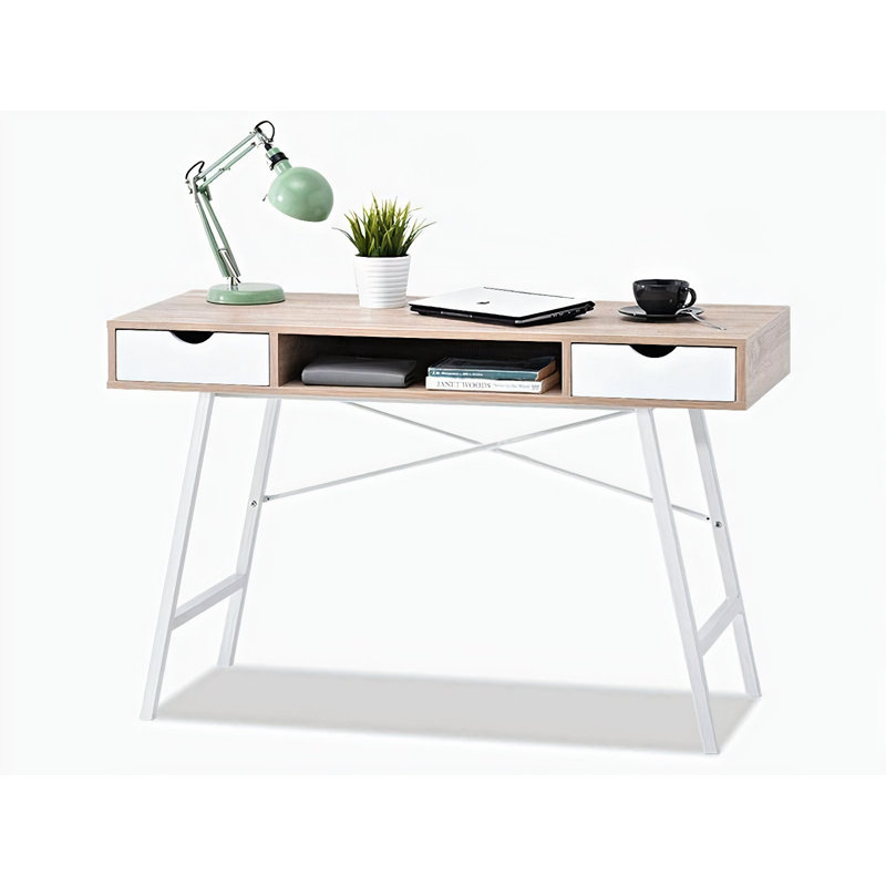 Kahle Metal Base Writing Desk, White, Oak/White