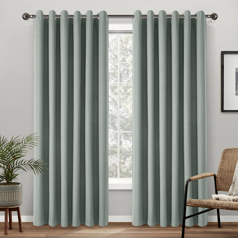 Premium Linen Blackout Eyelet Curtains - Thermal & Noise Reducing Ready-Made Set of 2, 168cm Width x 183cm Drop, Sage Green