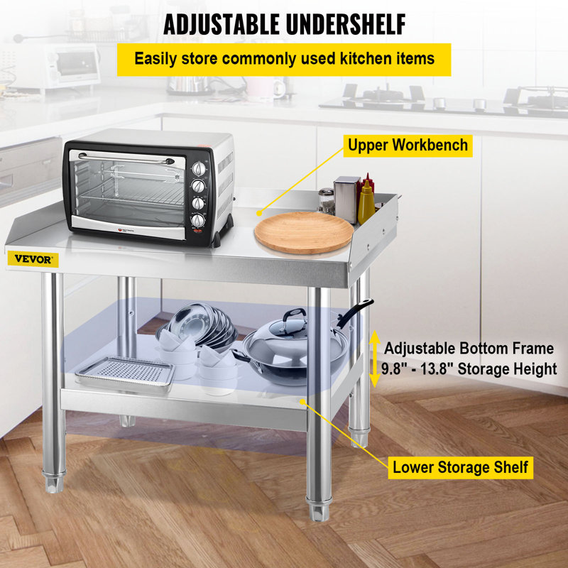 VEVOR 24'' Stainless Steel Adjustable Work Table with Undershelf
