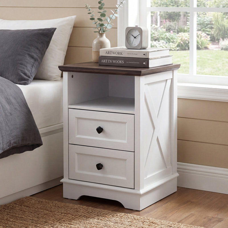 Table de chevet à 2 tiroirs, commode à tiroirs pour chambre à coucher, commode avec rangement en bois, Blanc