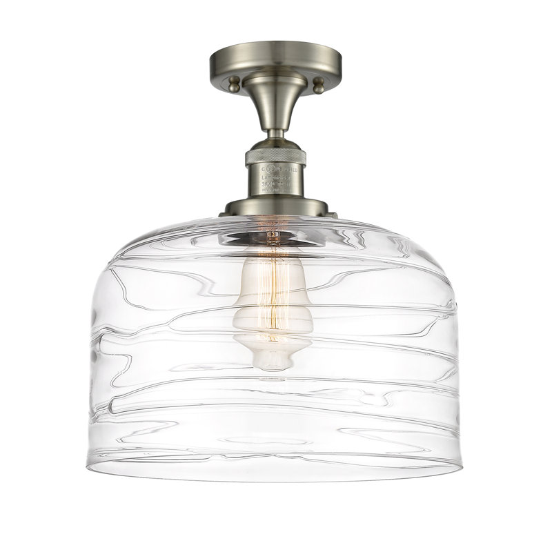 Plafonnier semi-encastré 1 lumière Bell, Ampoule non incluse, Nickel satiné brossé, Tourbillon déco transparent